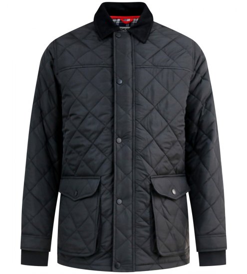 D555 Harborough Quilted Jacket with Corduroy Collar Black - Jassen - Grote Maten Herenjassen