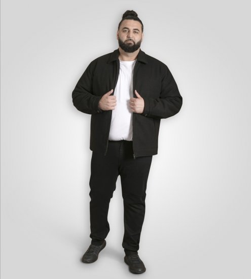 D555 Epsom Harrington Jacket with Zip Through Collared Melton Black - Jassen - Grote Maten Herenjassen