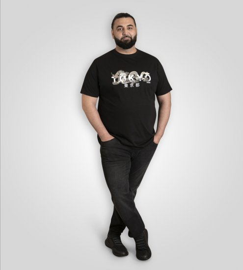 D555 Ginza Tokyo with Dragon Crew Neck T-shirt Black - T-shirts - Grote Maten T-shirts Heren