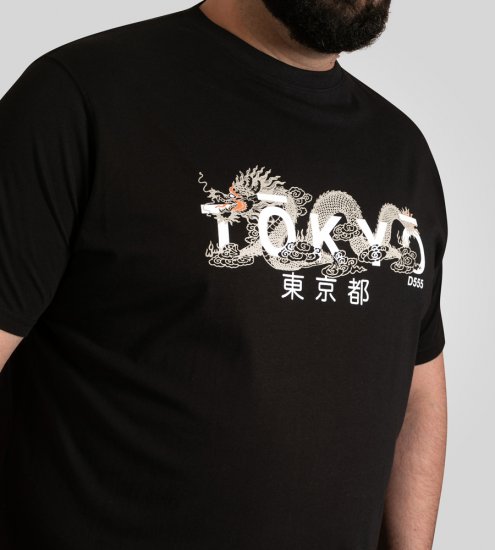 D555 Ginza Tokyo with Dragon Crew Neck T-shirt Black - T-shirts - Grote Maten T-shirts Heren