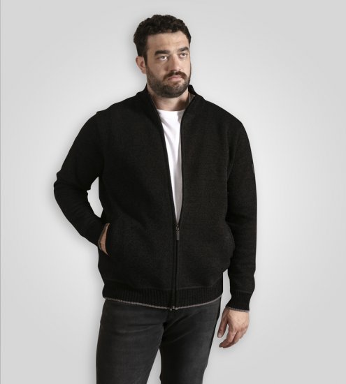 D555 Enrique Gebreid Chenillevest Met Rits Zwart - Sweaters & hoodies - Sweaters & Hoodies Grote Maten Heren