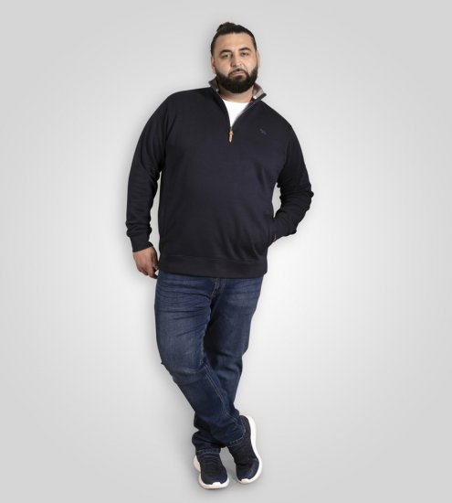 D555 Russel Zip Through Fleece Sweatshirt with Chest Embroidery Navy - Sweaters & hoodies - Sweaters & Hoodies Grote Maten Heren