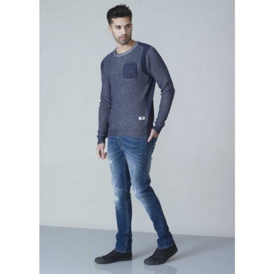 D555 Bryson Crewneck Sweater with Pocket Navy - Sweaters & hoodies - Sweaters & Hoodies Grote Maten Heren