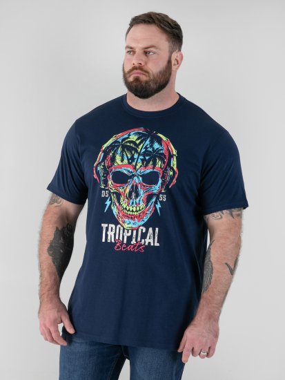 D555 Linton T-shirt met Veelkleurige Schedelprint Marineblauw - T-shirts - Grote Maten T-shirts Heren