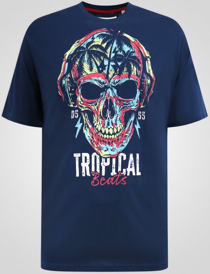 D555 Linton T-shirt met Veelkleurige Schedelprint Marineblauw - T-shirts - Grote Maten T-shirts Heren