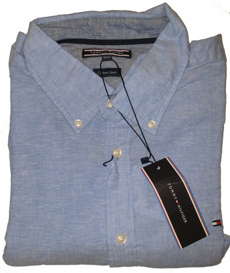 Tommy Hilfiger Cotton/linen Short Sleeve Shirt Blue - Motleys gekke apriluitverkoop - 