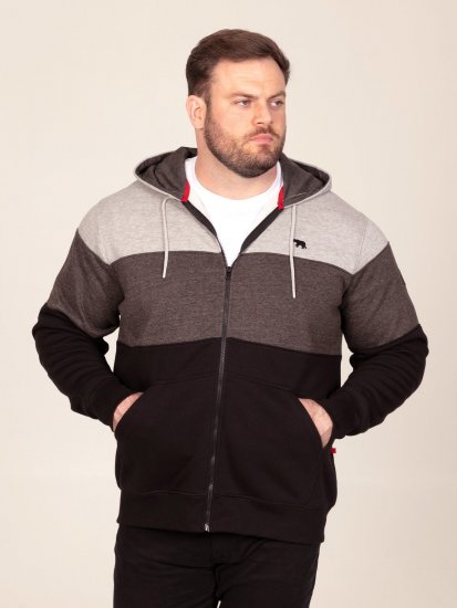 D555 Fitzgerald Zip Through Hoody With Cut & Sew Panels Zwart - Sweaters & hoodies - Sweaters & Hoodies Grote Maten Heren