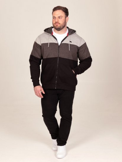 D555 Fitzgerald Zip Through Hoody With Cut & Sew Panels Zwart - Sweaters & hoodies - Sweaters & Hoodies Grote Maten Heren