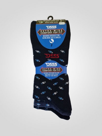 D555 Harold 3 Extra Wide Comfort Fit Socks 3-pack Navy/Denim - Ondergoed & zwem - Grote Maten Ondergoed Heren