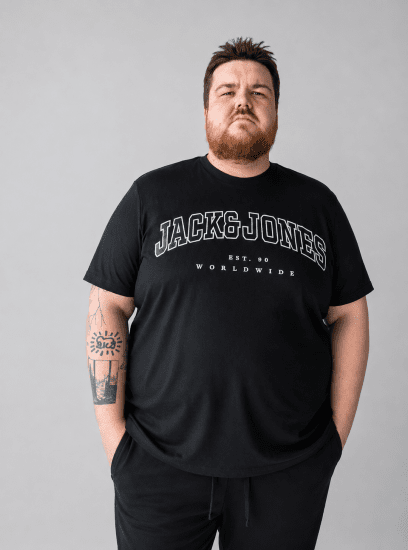 Jack & Jones CALEB VARSITY O-Neck T-Shirt Black - T-shirts - Grote Maten T-shirts Heren