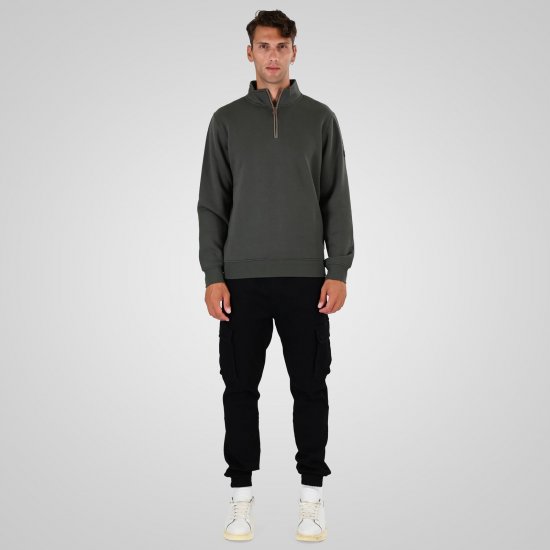Double Outfitters MTOP-1163 Sweater met halve rits Kaki - Sweaters & hoodies - Sweaters & Hoodies Grote Maten Heren