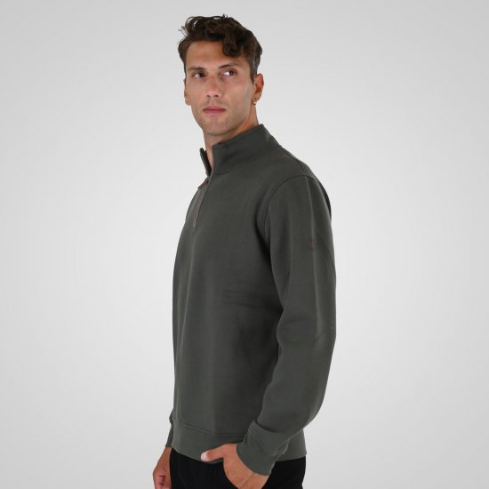 Double Outfitters MTOP-1163 Sweater met halve rits Kaki - Sweaters & hoodies - Sweaters & Hoodies Grote Maten Heren