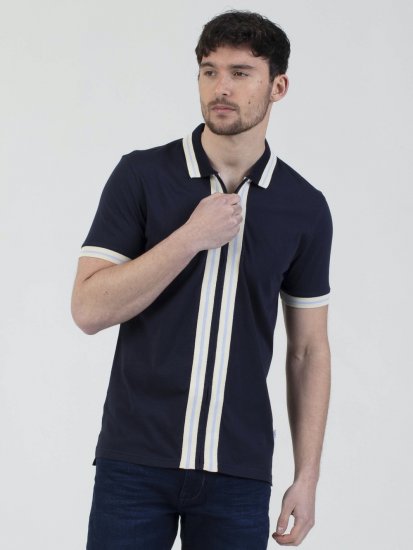 Mish Mash Belgrade Zip Through Polo Navy - Polo shirts - Grote Maten Poloshirts Heren