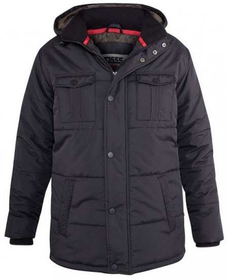 D555 Lonsdale Parka Style Jacket With Embroidery Patch On Sleeve Black - Jassen - Grote Maten Herenjassen
