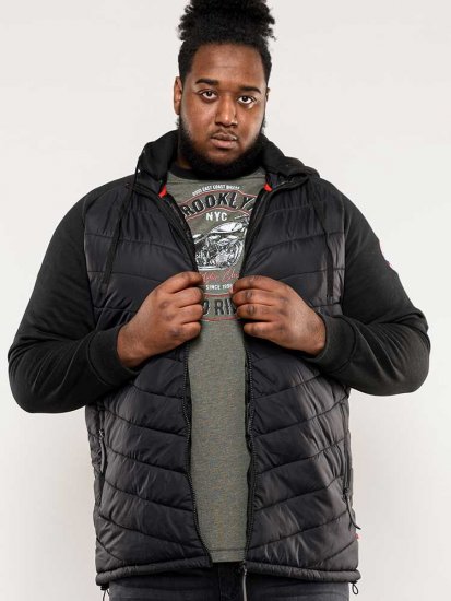 D555 Thorpe Hooded Quilted Jacket With Fleece Sleeves And Removable Fleece Hood - Jassen - Grote Maten Herenjassen