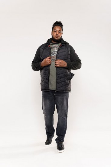 D555 Thorpe Hooded Quilted Jacket With Fleece Sleeves And Removable Fleece Hood - Jassen - Grote Maten Herenjassen