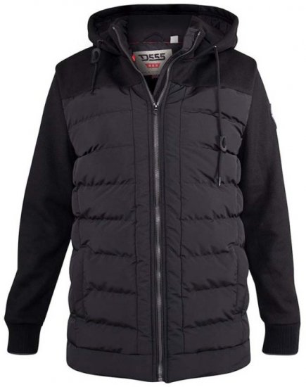 D555 Hampshire Hooded Quilted Jacket Black - Jassen - Grote Maten Herenjassen