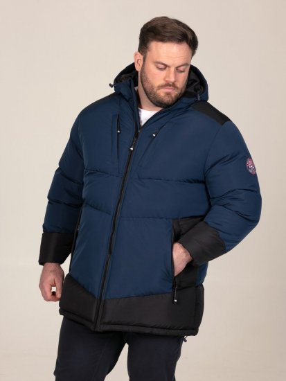 D555 Hank Ripstop Contrast Panelled Padded Hooded Jacket Navyblauw - Jassen - Grote Maten Herenjassen