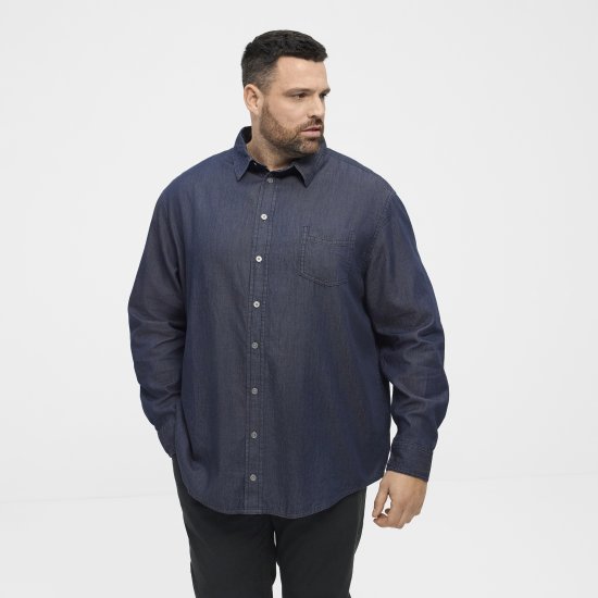 North Latitude 53139 denim overhemd blauw - Overhemden - Overhemden Grote Maten Heren