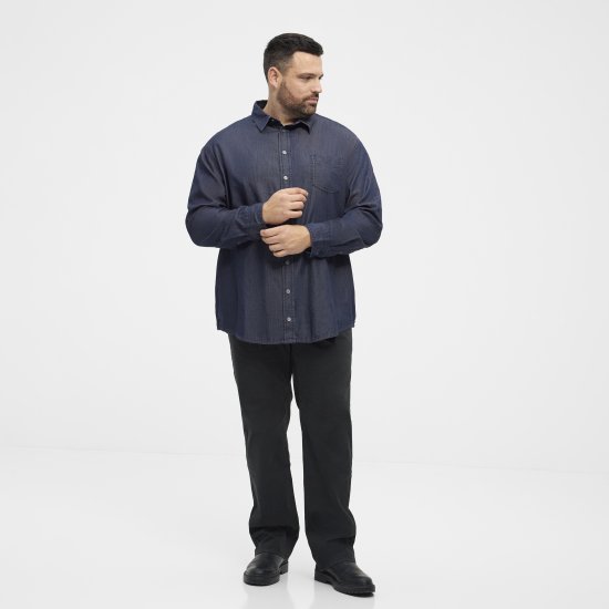 North Latitude 53139 denim overhemd blauw - Overhemden - Overhemden Grote Maten Heren