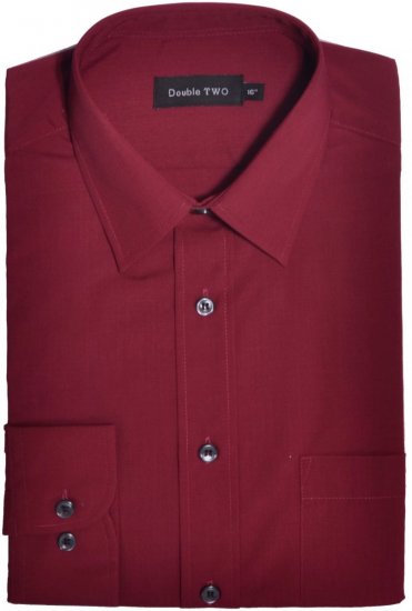 Double TWO Classic Easy Care Long Sleeve Burgundy - Overhemden - Overhemden Grote Maten Heren
