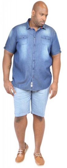 D555 DESTIN Twin Pocket Short Sleeve Vintage Denim Shirt - Overhemden - Overhemden Grote Maten Heren