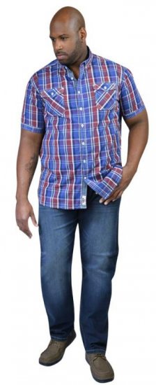 D555 ELIAS Short Sleeve Blue & Red Check Shirt - Overhemden - Overhemden Grote Maten Heren