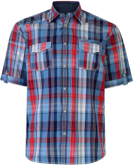 Kam Jeans Short Sleeve Check Shirt Blue - Overhemden - Overhemden Grote Maten Heren