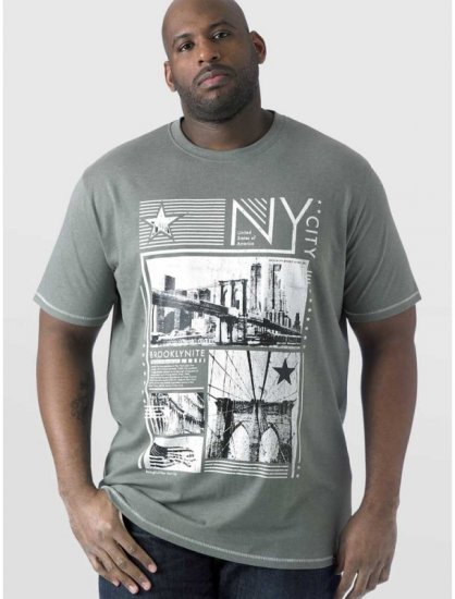 D555 RUEBEN NY City Print T-Shirt Khaki - T-shirts - Grote Maten T-shirts Heren