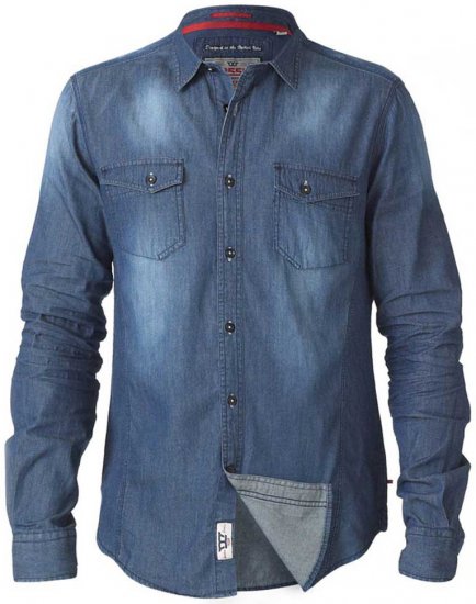 D555 Tobias LS Vintage Denim Shirt - Overhemden - Overhemden Grote Maten Heren