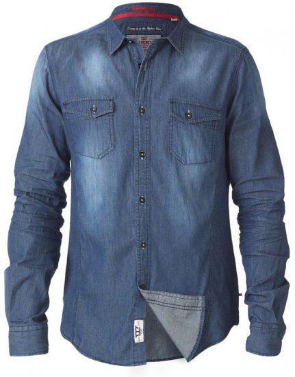 D555 Tobias LS Vintage Denim Shirt - Overhemden - Overhemden Grote Maten Heren