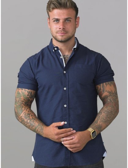 D555 Norman Short Sleeve Oxford Shirt Navy - Overhemden - Overhemden Grote Maten Heren