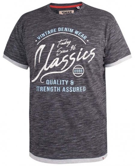 D555 Albury Black Double Layer Printed T-Shirt - T-shirts - Grote Maten T-shirts Heren