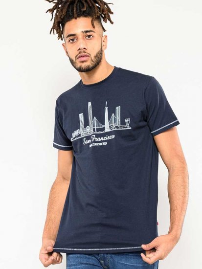 D555 Randwick San Francisco Printed T-Shirt Navy - T-shirts - Grote Maten T-shirts Heren