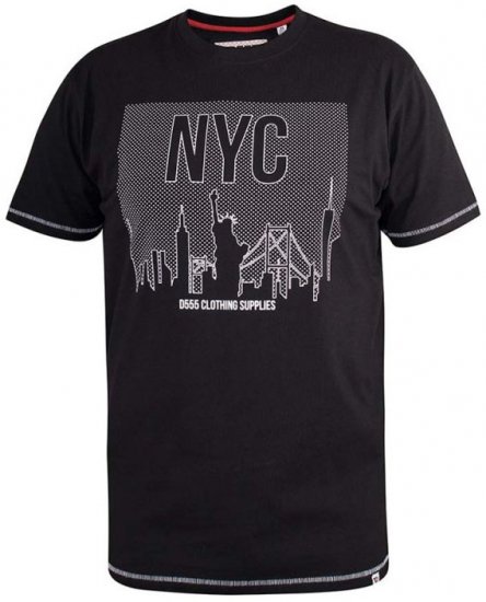 D555 Willoughby NYC Dot Printed T-Shirt Black - T-shirts - Grote Maten T-shirts Heren