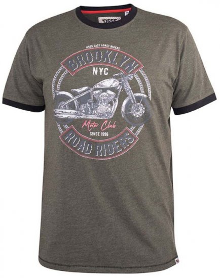 D555 Hereford Brooklyn Motorbike Printed Ringer T-Shirt Khaki - T-shirts - Grote Maten T-shirts Heren