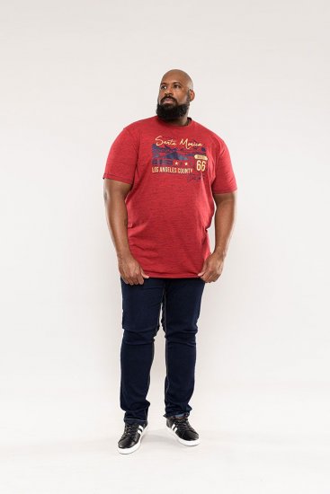 D555 Brisbane Santa Monica Route 66 Printed T-Shirt Red - T-shirts - Grote Maten T-shirts Heren