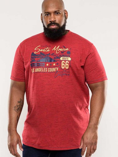 D555 Brisbane Santa Monica Route 66 Printed T-Shirt Red - T-shirts - Grote Maten T-shirts Heren