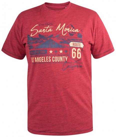 D555 Brisbane Santa Monica Route 66 Printed T-Shirt Red - T-shirts - Grote Maten T-shirts Heren
