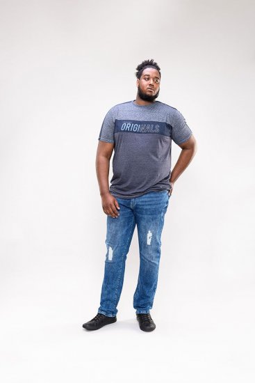 D555 Anson Originals Printed T-shirt Denim Marl - T-shirts - Grote Maten T-shirts Heren