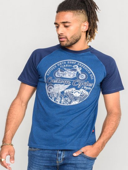 D555 Porter Raglan Sleeve Printed T-Shirt Blue - T-shirts - Grote Maten T-shirts Heren