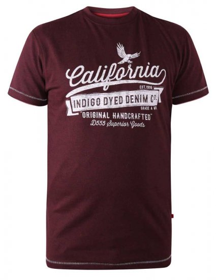 D555 Wharf California Eagle Printed T-Shirt Burgundy - T-shirts - Grote Maten T-shirts Heren