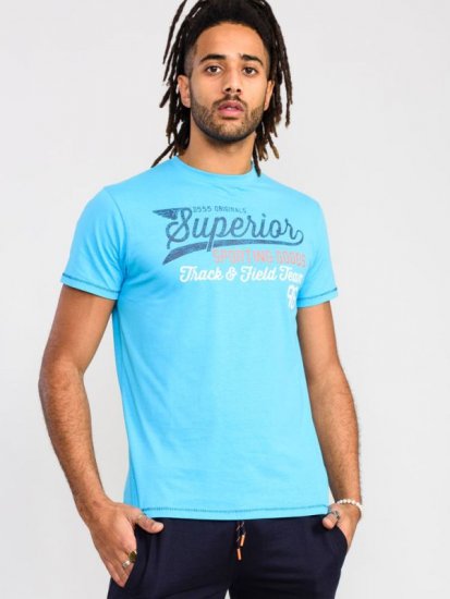 D555 Rushden Superior Printed T-Shirt Turquoise - T-shirts - Grote Maten T-shirts Heren