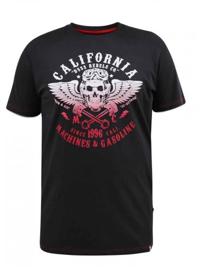 D555 Charles California Rebel Skull Printed T-Shirt - T-shirts - Grote Maten T-shirts Heren