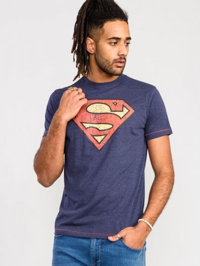 D555 Scampton Official Superman Printed T-Shirt Navy - T-shirts - Grote Maten T-shirts Heren