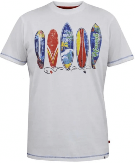 D555 Bridgford T-shirt met surfprint wit - T-shirts - Grote Maten T-shirts Heren