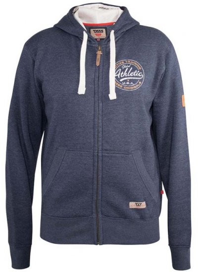 D555 Orchid Chest Printed Zip Through Hoody Denim Blue - Sweaters & hoodies - Sweaters & Hoodies Grote Maten Heren