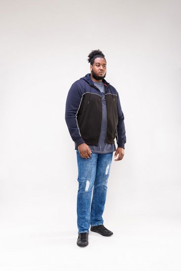 D555 Vincent Full Zip Hoody With Chest And Sleeve Piping Detail - Sweaters & hoodies - Sweaters & Hoodies Grote Maten Heren