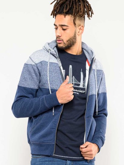 D555 Columbus Cut And Sew Panelled Zip Through Hoody Blue - Sweaters & hoodies - Sweaters & Hoodies Grote Maten Heren