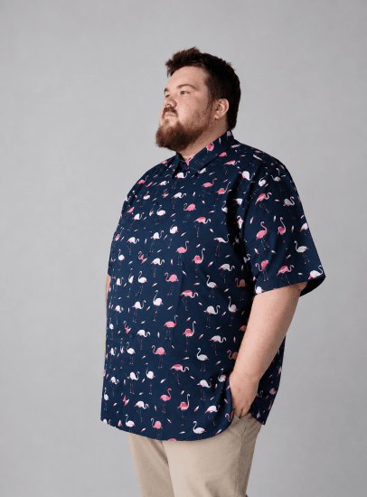 Kam Jeans 6068 Flamingo Short Sleeve Shirt Navy - Overhemden - Overhemden Grote Maten Heren